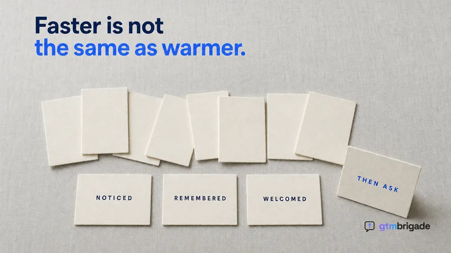 An overhead flat-lay on pale grey linen of two short rows of plain calling cards, the upper row face down and unread, the lower row face up with a single printed word on each
