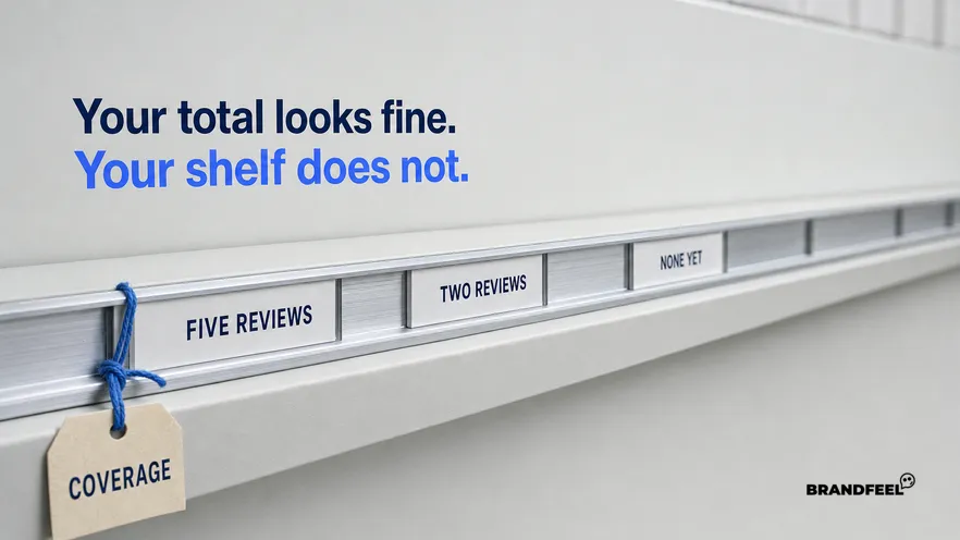 An eye-level view tight along a pale retail shelf edge under cool even lighting, with printed label strips seated in the shelf channel and three empty channel sections where no label has been seated